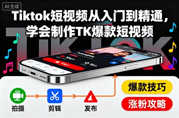Tiktok短视频从入门到精通,学会制作TK爆款短视频-风淘社