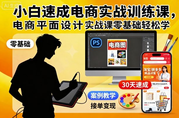 小白速成电商实战训练课,电商平面设计实战课零基础轻松学-风淘社