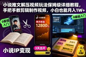 小说推文解压视频玩法保姆级详细教程,手把手教剪辑制作视频,小白也能月入1W+-风淘社