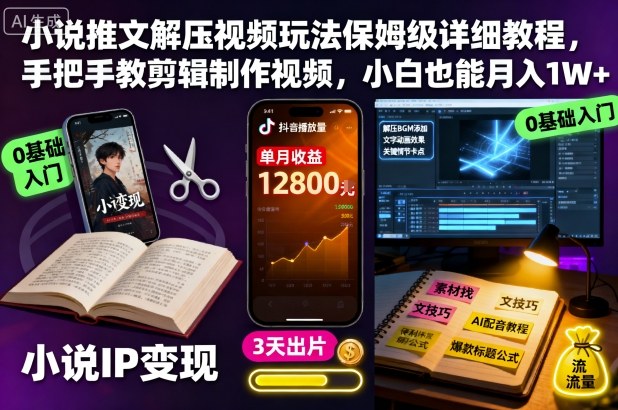 小说推文解压视频玩法保姆级详细教程,手把手教剪辑制作视频,小白也能月入1W+-风淘社