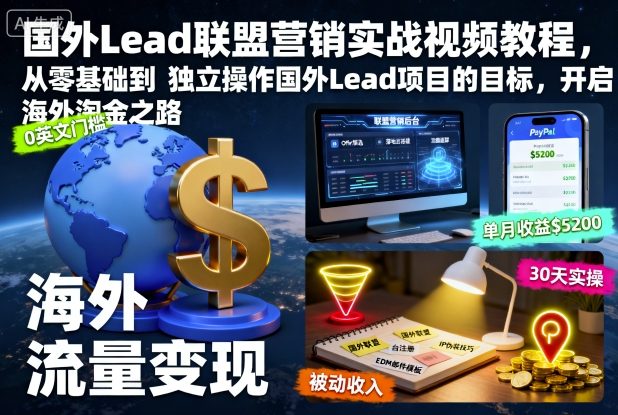 国外Lead联盟营销实战视频教程,从零基础到独立操作国外Lead项目的目标,开启海外淘金之路-风淘社