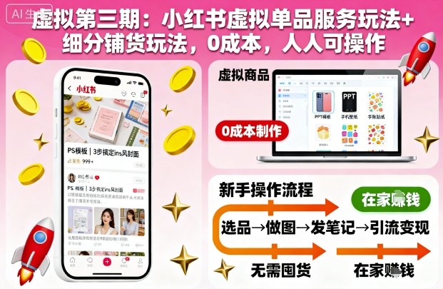 虚拟第三期:小红书虚拟单品服务玩法+细分铺货玩法,0成本,人人可操作-风淘社