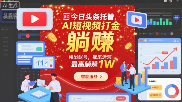 今日头条托管,AI短视频打金,你出账号,我来运营,最高躺賺1W【揭秘】-风淘社
