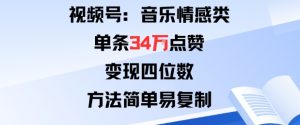视频号分成计划新玩法:音乐情感类单条34W点赞,变现四位数,方法简单易复制-风淘社