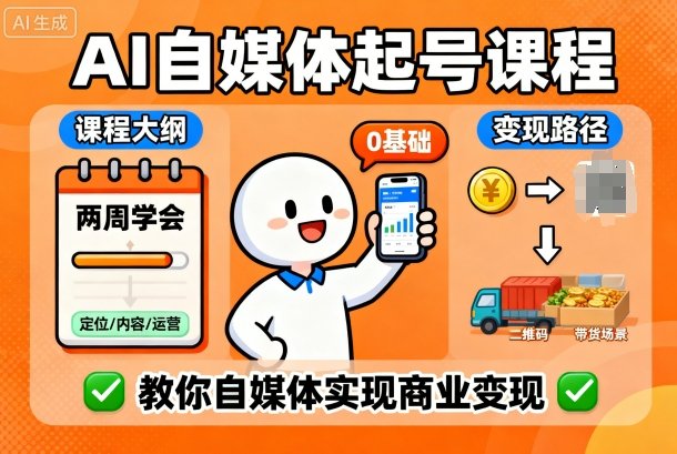 AI自媒体起号课程,0基础小白两周学会,教你自媒体实现商业变现-风淘社