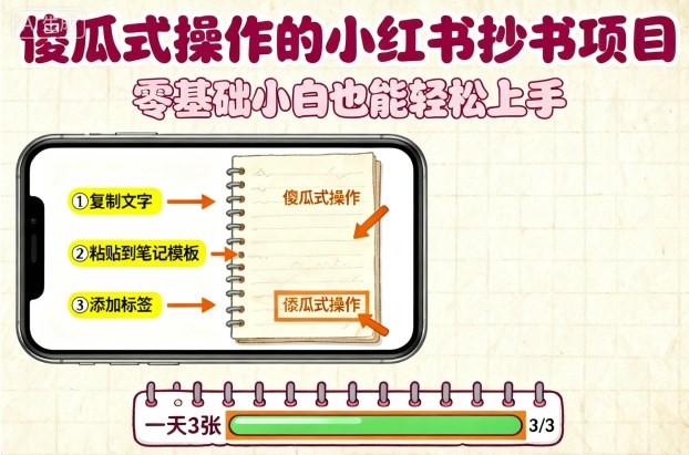 傻瓜式操作的小红书抄书项目,会复制粘贴就行,零基础小白也能一天3张-风淘社