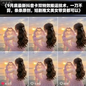 9月底最新抖音卡双特效搬运技术,一刀不剪,条条原创,短剧推文美女带货都可以-风淘社