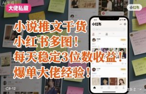 小说推文干货之小红书多图每天稳定3位数收益爆单大佬经验分享-风淘社