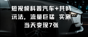 短视频科普汽车+共鸣玩法,流量巨猛实测当天变现7张-风淘社