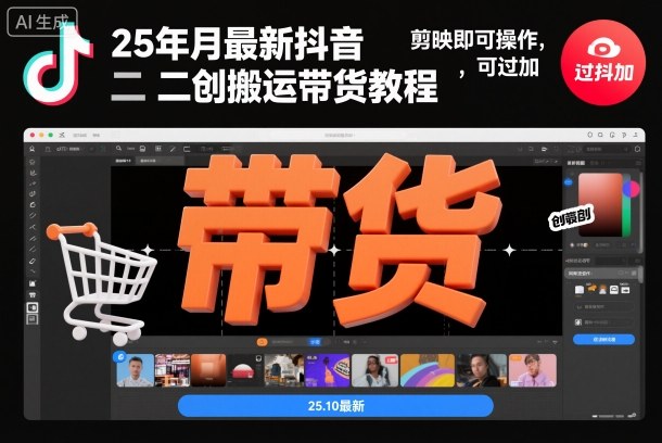 25年10月最新抖音二创搬运带货教程，剪映即可操作，可过抖加-风淘社