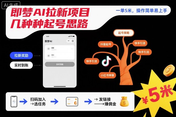 即梦AI拉新项目几种起号思路，一单5米，操作简单易上手-风淘社