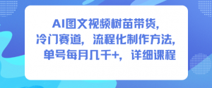AI图文视频树苗带货，冷门赛道，流程化制作方法，单号每月几K，详细课程-风淘社