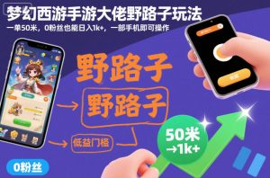 梦幻西游手游大佬野路子玩法,一单50米,0粉丝也能日入1k+,一部手机即可操作【揭秘】-风淘社