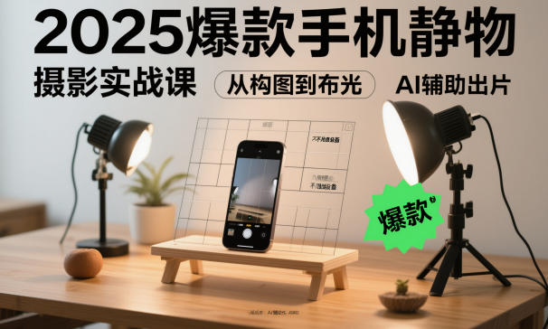 2025爆款手机静物摄影实战课,从构图到布光,不用贵设备,AI辅助出片-风淘社
