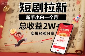 短剧拉新新手小白一个月总收益2W+实操经验分享-风淘社