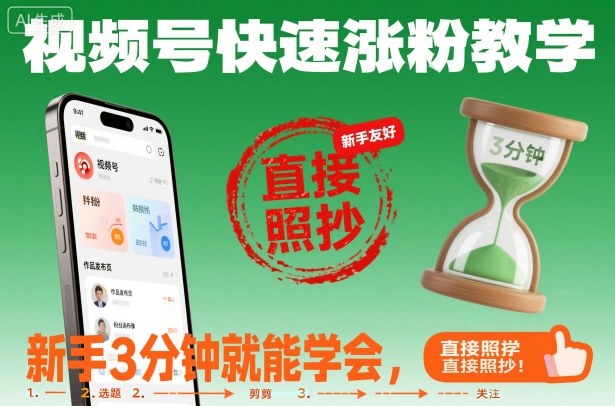 视频号快速涨粉教学,新手3分钟就能学会,直接照抄!-风淘社