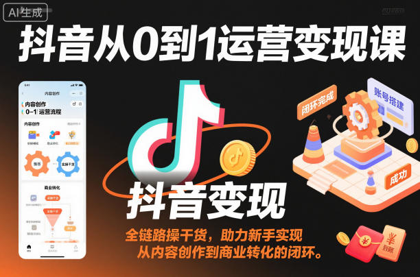 抖音从0到1运营变现课,全链路实操干货,助力新手实现从内容创作到商业转化的闭环-风淘社