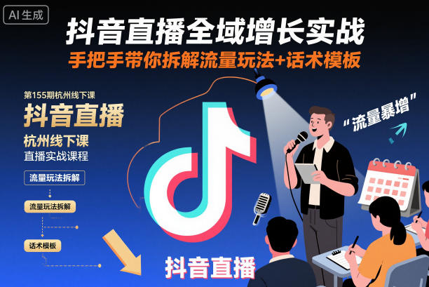 抖音直播全域增长实战第155期杭州线下课,手把手带你拆解流量玩法+话术模板-风淘社
