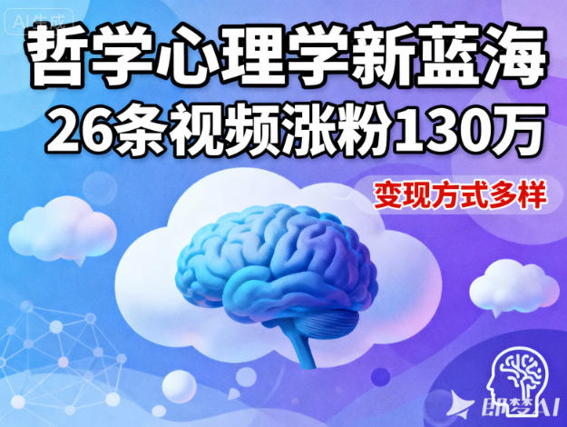 短视频新蓝海,哲学心理学赛道,26条视频涨粉130W,变现方式多样-风淘社