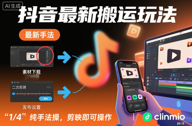 抖音最新搬运玩法，纯手法操作，剪映即可操作-风淘社
