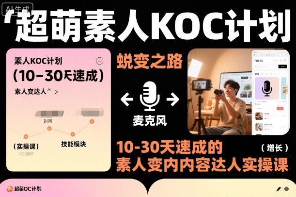 超萌素人KOC计划,10-30天速成的素人变内容达人实操课,适合想做短剧小说推文电商推广的素人入局-风淘社