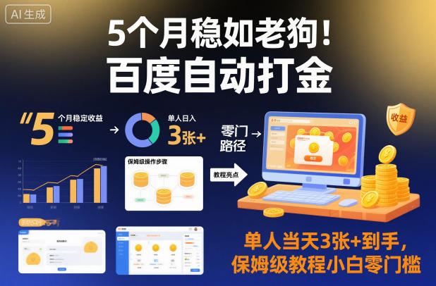 5个月稳如老狗!百度自动打金,单人当天3张+到手,保姆级教程小白零门槛【揭秘】-风淘社