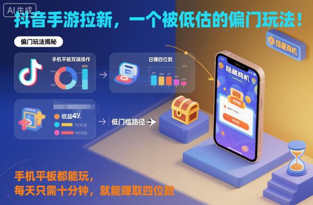 抖音手游拉新,一个被低估的偏门玩法!手机平板都能玩,每天只需十分钟,就能賺取四位数【揭秘】-风淘社