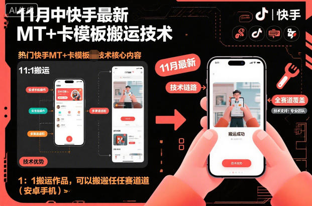 11月中快手最新MT+卡模板搬运技术,1:1搬运作品,可以搬运任何赛道(安卓手机)-风淘社