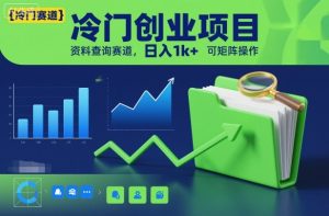 冷门创业项目,资料查询赛道,日入1k+,可矩阵操作-风淘社