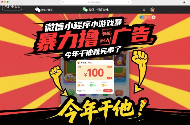微信小程序小游戏暴力撸广告,单机日入100,今年干他就完事了-风淘社