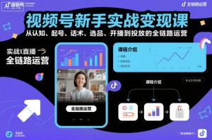 视频号新手实战变现课,从认知、起号、话术、选品、开播到投放的全链路运营-风淘社