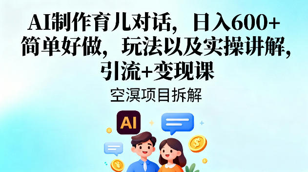 AI制作育儿对话,日入6张+,简单好做,玩法以及实操讲解,引流+变现课-风淘社