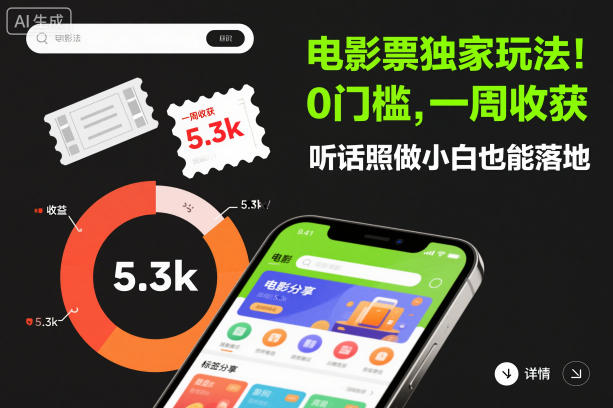 电影票独家玩法!0门槛,一周收获5.3k,听话照做小白也能落地【揭秘】-风淘社