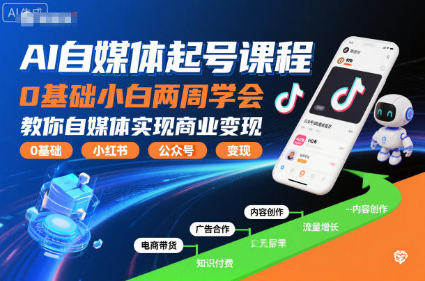 AI自媒体起号课程,0基础小白两周学会,教你自媒体实现商业变现-风淘社