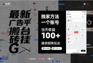 最新广告平台搬砖挂G,独家方法,一个账号,当天收益100+,提供矩阵玩法【揭秘】-风淘社