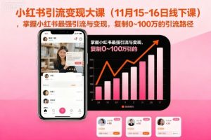 小红书引流变现大课(11月15-16日线下课),掌握小红书最强引流与变现,复制0~100万的引流路径-风淘社