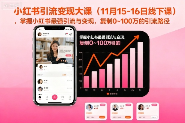 小红书引流变现大课(11月15-16日线下课),掌握小红书最强引流与变现,复制0~100万的引流路径-风淘社