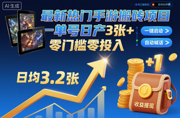最新热门手游搬砖项目，一键自动化挂G，单号日产3张+，零门槛零投入【揭秘】-风淘社
