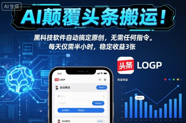 AI颠覆头条搬运！黑科技软件自动搞定原创，无需任何指令。每天仅需半小时，稳定收益3张【揭秘】-风淘社
