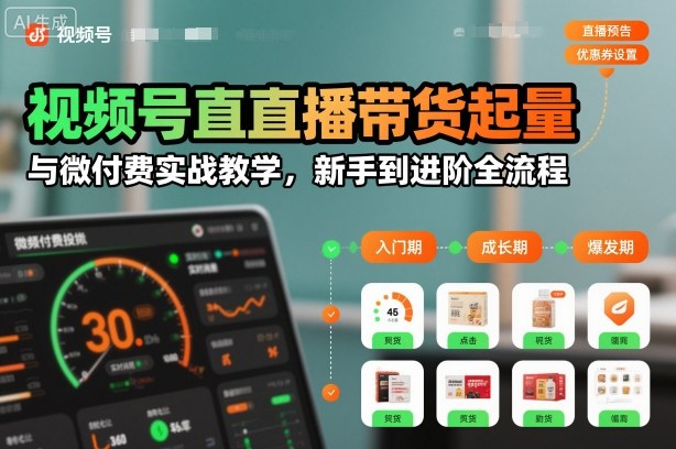 视频号直播带货起量与微付费实战教学，新手到进阶全流程-风淘社