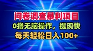 问卷调查暴利项目,0撸无脑操作,提现快,每天轻松日入100+【揭秘】-风淘社