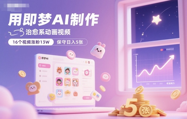 用即梦AI制作治愈系动画视频,16个视频涨粉13W,保守日入5张-风淘社