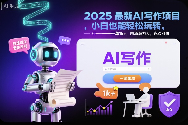 2025最新AI写作项目,小白也能轻松玩转,一单1k+,市场潜力大,永久可做-风淘社