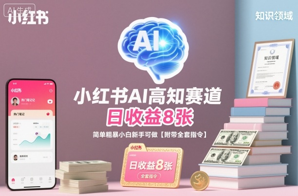 小红书AI高知赛道，日收益8张，简单粗暴小白新手可做【附带全套指令】-风淘社