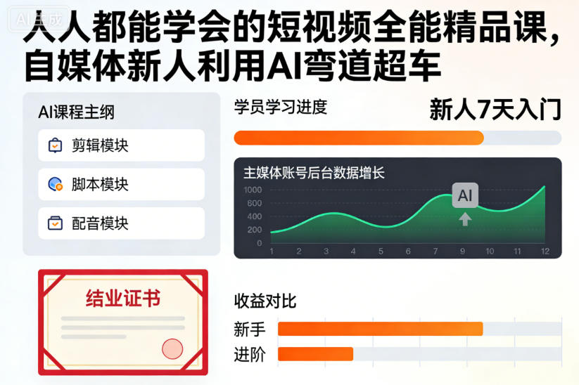 人人都能学会的短视频全能精品课,自媒体新人利用AI弯道超车-风淘社