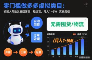 零门槛做多多虚拟类目:机器人帮助发货回客服,轻运营,月入1-5W实操路径【揭秘】-风淘社