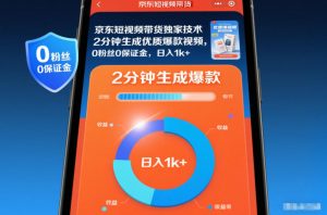 京东短视频带货独家技术,2分钟生成一条优质爆款视频,0粉丝0保证金,日入1k+【揭秘】-风淘社