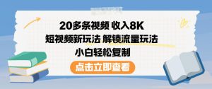 20多条视频收入8K，短视频新玩法，解锁流量玩法，小白轻松复制-风淘社