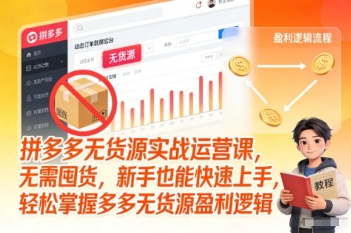 拼多多无货源实战运营课，无需囤货，新手也能快速上手，轻松掌握多多无货源盈利逻辑-风淘社
