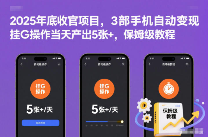 2025年底收官项目，3部手机自动变现，挂G操作当天产出5张+，保姆级教程【揭秘】-风淘社